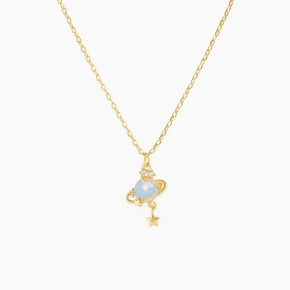 Women's Fashionable Jewelry Copper 18K Star Pattern Planet Saturn Ring Necklace Planetary Pendant Clavicle Chain