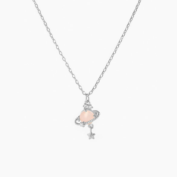 Women's Fashionable Jewelry Copper 18K Star Pattern Planet Saturn Ring Necklace Planetary Pendant Clavicle Chain