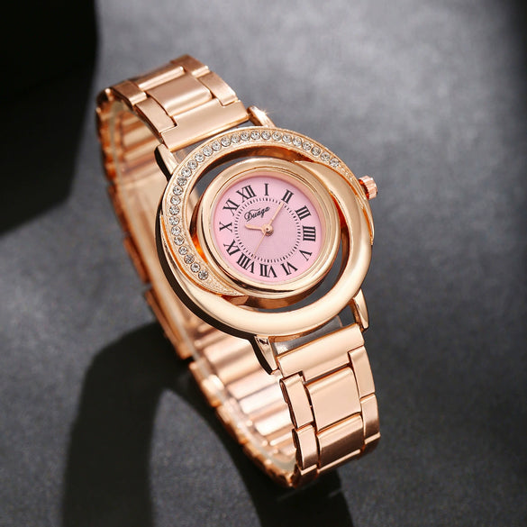 Women's Fashionable Light Luxury Quartz Watch With Alloy Case Pu Strap Stainless Steel Buckle And Round Dial