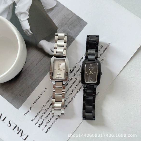 Women's Fashionable Light Luxury Rectangular Alloy Belt Waterproof Quartz Watch With Diamond Embedded