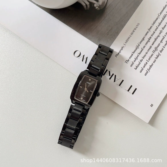 Women's Fashionable Light Luxury Rectangular Alloy Belt Waterproof Quartz Watch With Diamond Embedded