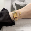 Women's Fashionable Light Luxury Rectangular Alloy Belt Waterproof Quartz Watch With Diamond Embedded
