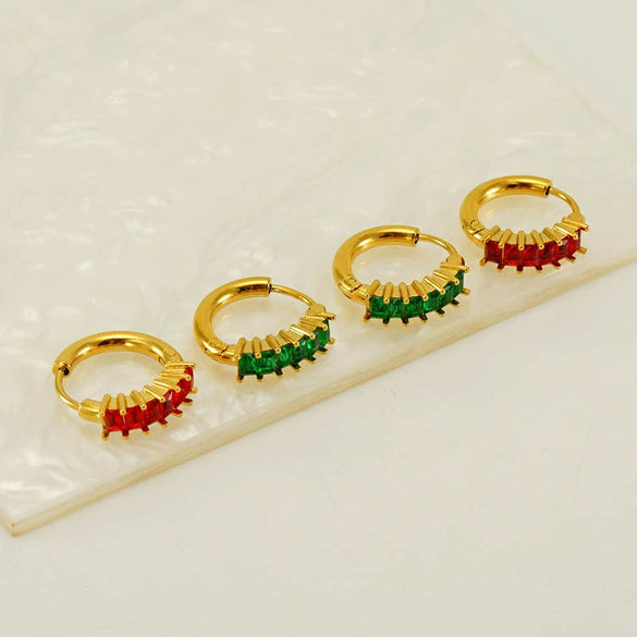 Women's Fashionable Light Luxury 316L Stainless Steel Gold Plated Geometric Inlaid Zircon Earrings