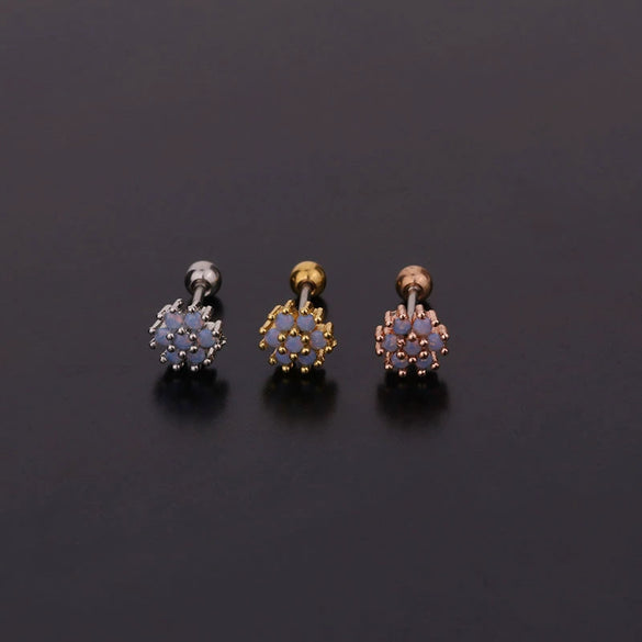 Women's Fashionable Metal Earrings With Colorful Zircon And Flower Pattern