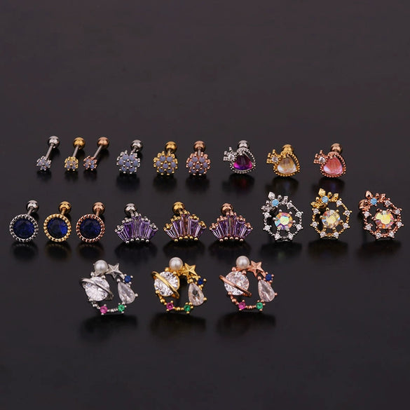 Women's Fashionable Metal Earrings With Colorful Zircon And Flower Pattern