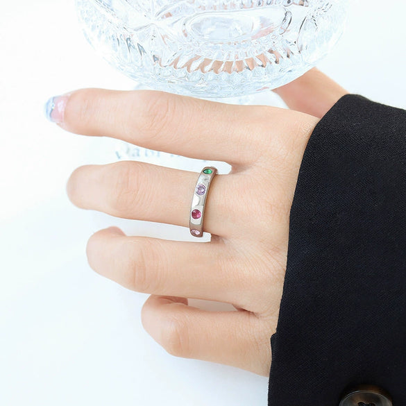 Women's Fashionable Niche Design Colorful Zircon Open Finger Ring Titanium Steel Electroplating Geometric