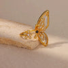 Women's Fashionable Open Butterfly Ring Copper Artificial Crystal Micropaved Zircon Geometric Exaggerated Electroplated