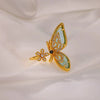 Women's Fashionable Open Butterfly Ring Copper Artificial Crystal Micropaved Zircon Geometric Exaggerated Electroplated