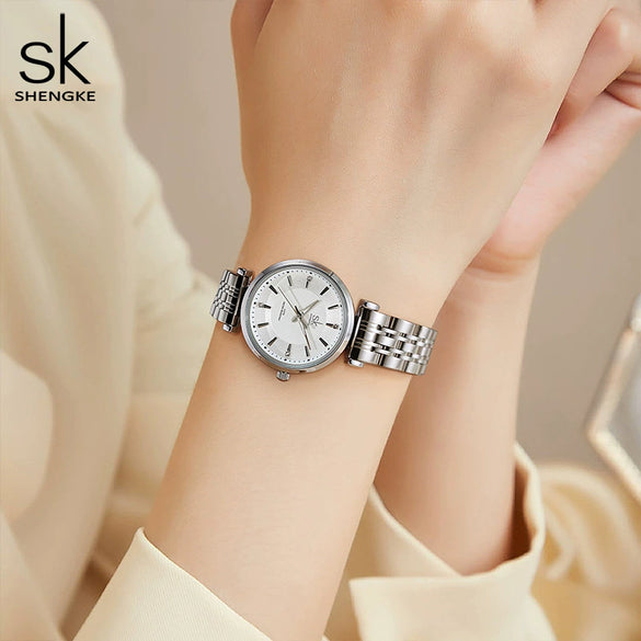 Women's Fashionable Simple Diamondembedded Light Luxury Watch With Steel Belt And Round Dial