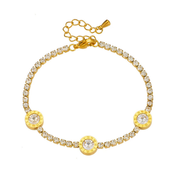 Women's Fashionable Simple Light Luxury Diamondencrusted Roman Round Plate Stainless Steel Bracelet