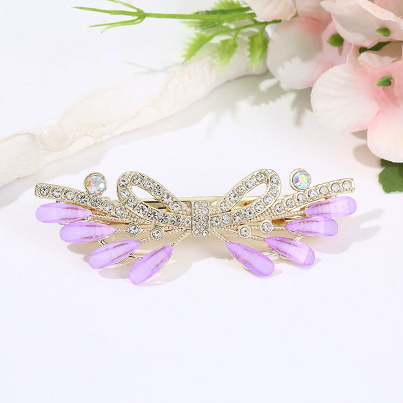 Women's Fashionable Simple Pearl Rhinestone Hairpin Bow Highend Spring Clip Headwear With Baking Paint