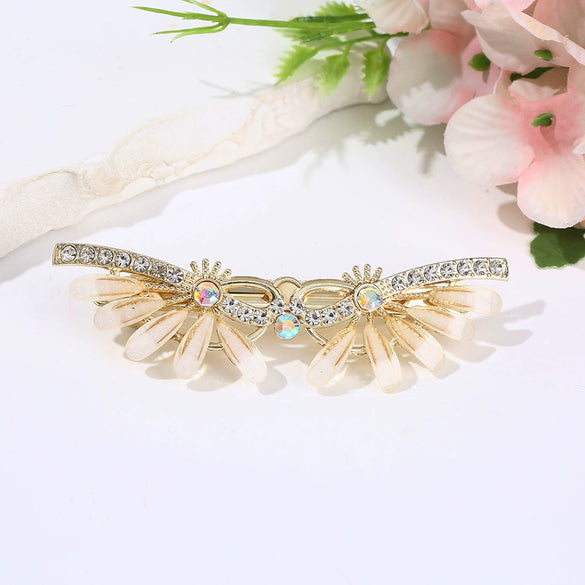 Women's Fashionable Simple Pearl Rhinestone Hairpin Bow Highend Spring Clip Headwear With Baking Paint