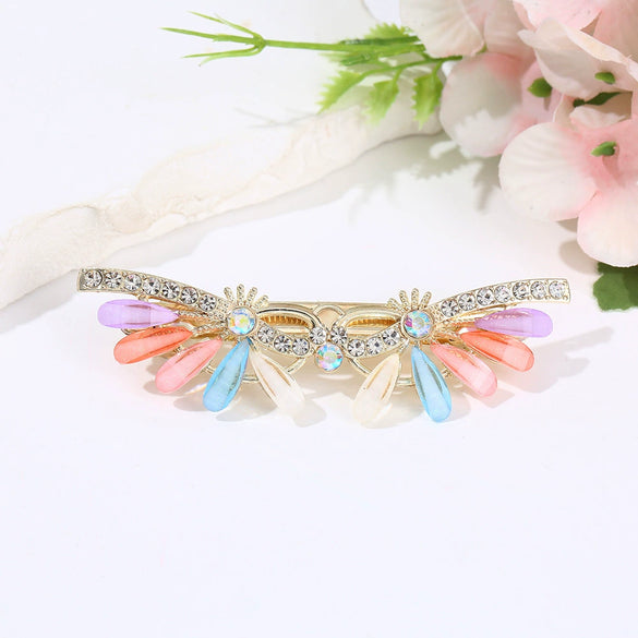 Women's Fashionable Simple Pearl Rhinestone Hairpin Bow Highend Spring Clip Headwear With Baking Paint