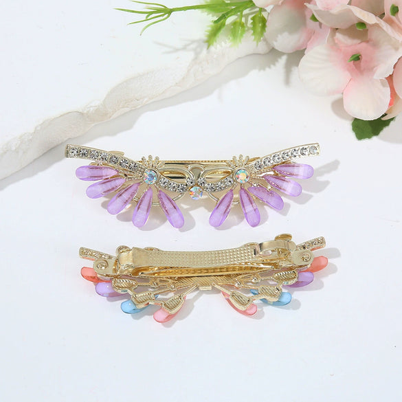 Women's Fashionable Simple Pearl Rhinestone Hairpin Bow Highend Spring Clip Headwear With Baking Paint