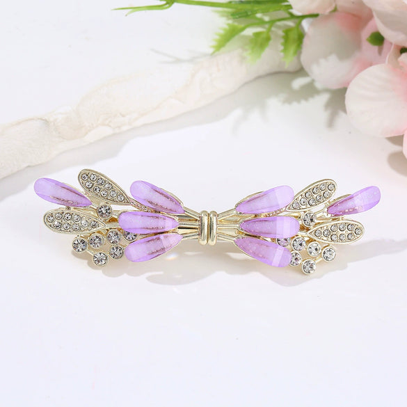 Women's Fashionable Simple Pearl Rhinestone Hairpin Bow Highend Spring Clip Headwear With Baking Paint