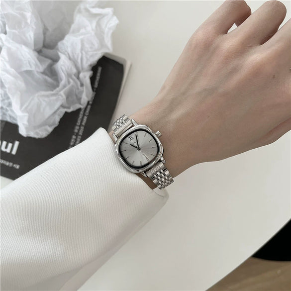 Women's Fashionable Square Alloy Case Ordinary Glass Mirror Steel Belt Watch