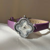 Women's Fashionable Stylish Flower Shape Quartz Watch With Four Leaf Clover Design And Super Fiber Strap And Ordinary Glass Mirror
