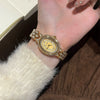Women's Fashionable Stylish Oval Full Diamond Retro Rose Gold Quartz Watch With Metal Strap And Ordinary Glass Mirror