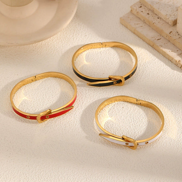 Women's Fashionable Temperament Open Horseshoe Buckle Titanium Steel Bracelet With Electroplating