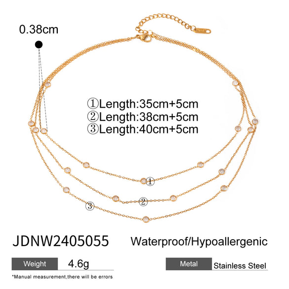 Women's Fashionable Three Layer Stacked Small Clear High Level Simple Multi Layer Zircon Titanium Steel O Chain Necklace With Electroplating Treatment
