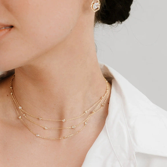 Women's Fashionable Three Layer Stacked Small Clear High Level Simple Multi Layer Zircon Titanium Steel O Chain Necklace With Electroplating Treatment