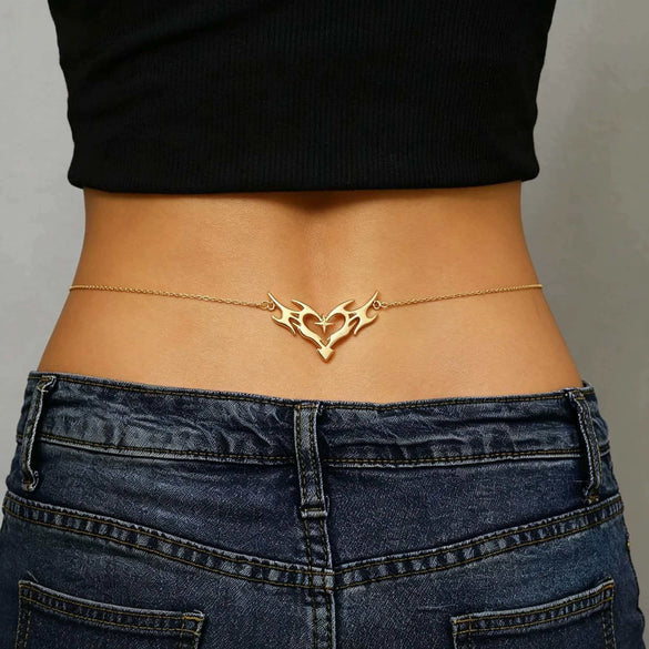 Women's Fashionable Waist Chain With Zircon Heart Wing Pendant Made Of Zinc Alloy