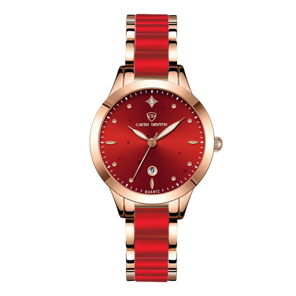 Women's Fashionable Waterproof Nonmechanical Watch With Spiral Crown Round Dial Alloy Case And Strap With Imitation Ceramic Grains And Stainless Steel Buckle