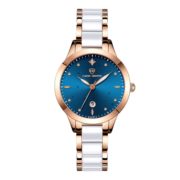 Women's Fashionable Waterproof Nonmechanical Watch With Spiral Crown Round Dial Alloy Case And Strap With Imitation Ceramic Grains And Stainless Steel Buckle