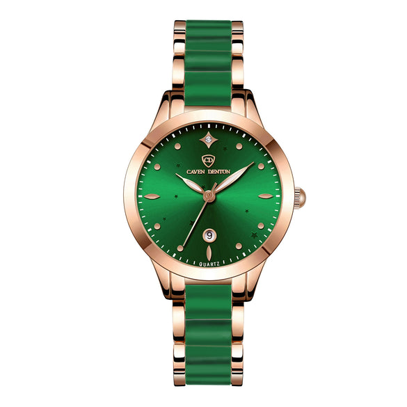 Women's Fashionable Waterproof Nonmechanical Watch With Spiral Crown Round Dial Alloy Case And Strap With Imitation Ceramic Grains And Stainless Steel Buckle
