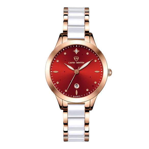 Women's Fashionable Waterproof Nonmechanical Watch With Spiral Crown Round Dial Alloy Case And Strap With Imitation Ceramic Grains And Stainless Steel Buckle
