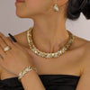 Women's Faux Pearl Floral Jewelry Set With Stainless Steel Cuban Chain Necklace Bracelet And Earrings Electroplated Fashion Wedding Jewelry