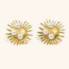 Women's Faux Pearl Sunburst Stud Earrings Goldplated Stainless Steel Geometric Light Luxury Statement Jewelry
