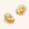 Women's Faux Pearl Sunburst Stud Earrings Goldplated Stainless Steel Geometric Light Luxury Statement Jewelry