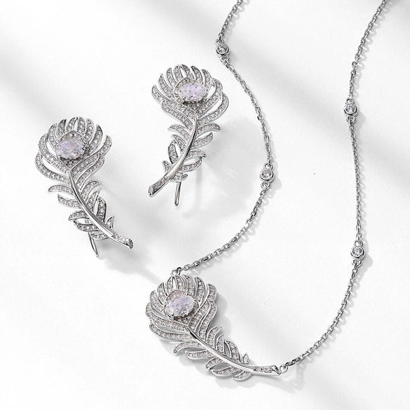 Women's Feather Earrings S925 Silver Ice Flower Cut High Carbon Diamond Geometric Design