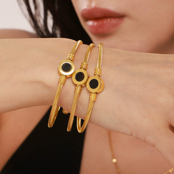 Women's Ferris Wheel Doublesided Electroplated Stainless Steel And Fritillary Elastic Bracelet Simple Minimalist Jewelry