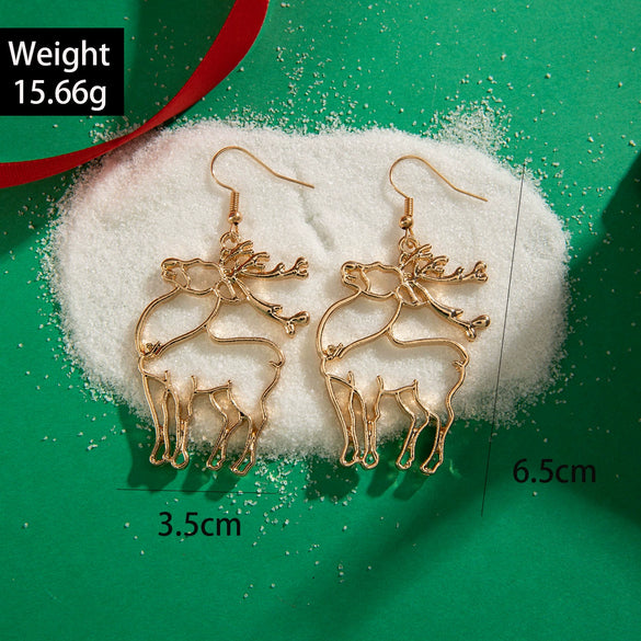 Women's Festive Alloy Hollow Bell Santa And Reindeer Geometric Hook Earrings With Irregular Personality Design