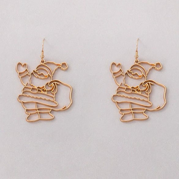 Women's Festive Alloy Hollow Bell Santa And Reindeer Geometric Hook Earrings With Irregular Personality Design