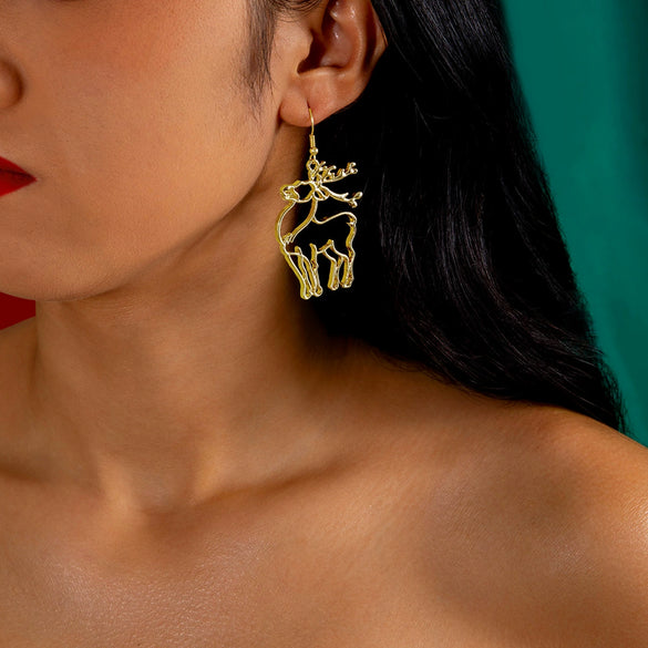 Women's Festive Alloy Hollow Bell Santa And Reindeer Geometric Hook Earrings With Irregular Personality Design