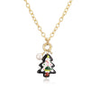 Women's Festive Cartoon Christmas Tree And Snowman Glass Pendant Necklace With Copper Chain And Plated Finish