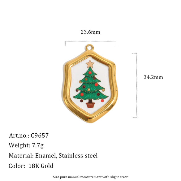Women's Festive Christmas Reindeer Pendant With Colorful Dripping Design Goldplated Stainless Steel Jewelry