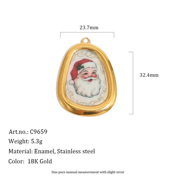 Women's Festive Christmas Reindeer Pendant With Colorful Dripping Design Goldplated Stainless Steel Jewelry