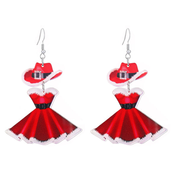Women's Festive Geometric Printed Acrylic Earrings Fashion Statement Jewelry For Holiday Party Wear