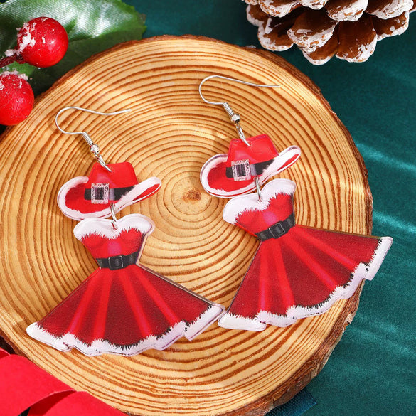 Women's Festive Geometric Printed Acrylic Earrings Fashion Statement Jewelry For Holiday Party Wear