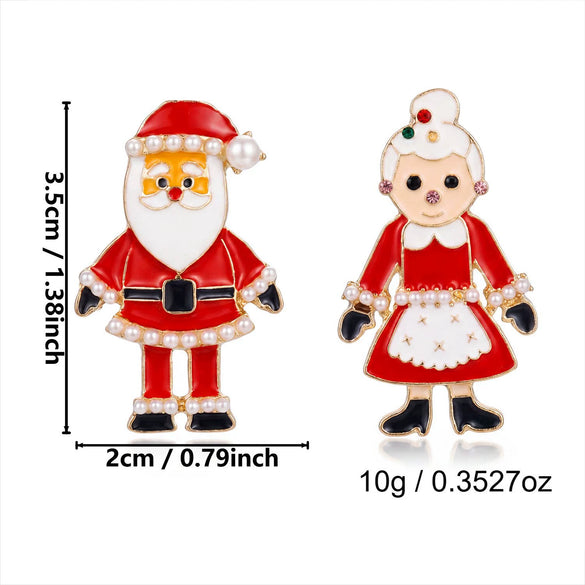 Women's Festive Santa Character Asymmetrical Stud Earrings Alloy Electroplated Design With Stainless Steel Posts