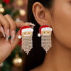 Women's Festive Santa Hat Rhinestone Tassel Drop Earrings Electroplated Alloy Holiday Party Jewelry