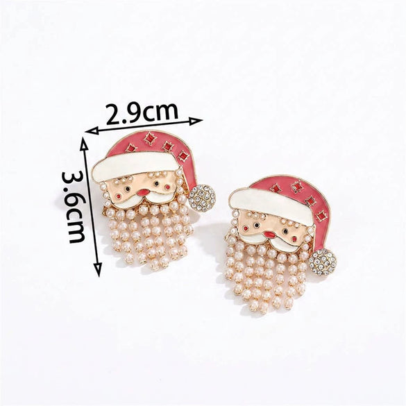 Women's Festive Santa Hat Rhinestone Tassel Drop Earrings Electroplated Alloy Holiday Party Jewelry