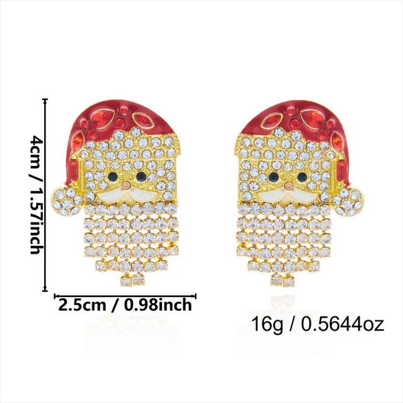 Women's Festive Santa Hat Rhinestone Tassel Drop Earrings Electroplated Alloy Holiday Party Jewelry