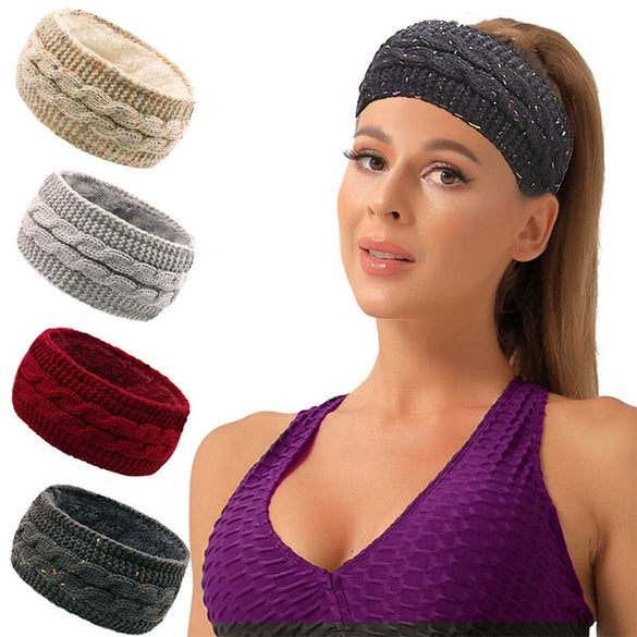 Women's Fleecelined Knitted Winter Headband Warm Ear Warmer Sports Hair Accessory