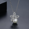 Women's Floral Copper Necklace With Zircon And Pearl Pendant Electroplated Minimalist Jewelry Wholesale