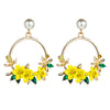Women's Floral Crystal Earrings With Alloy Flower Design And Soft Clay Pearl Detail